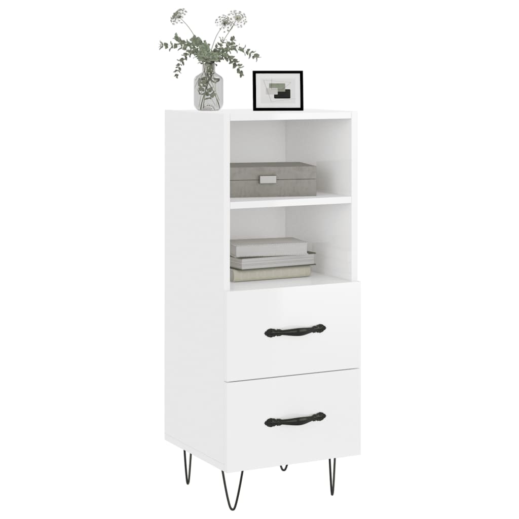 skænk 34,5x34x90 cm konstrueret træ hvid højglans