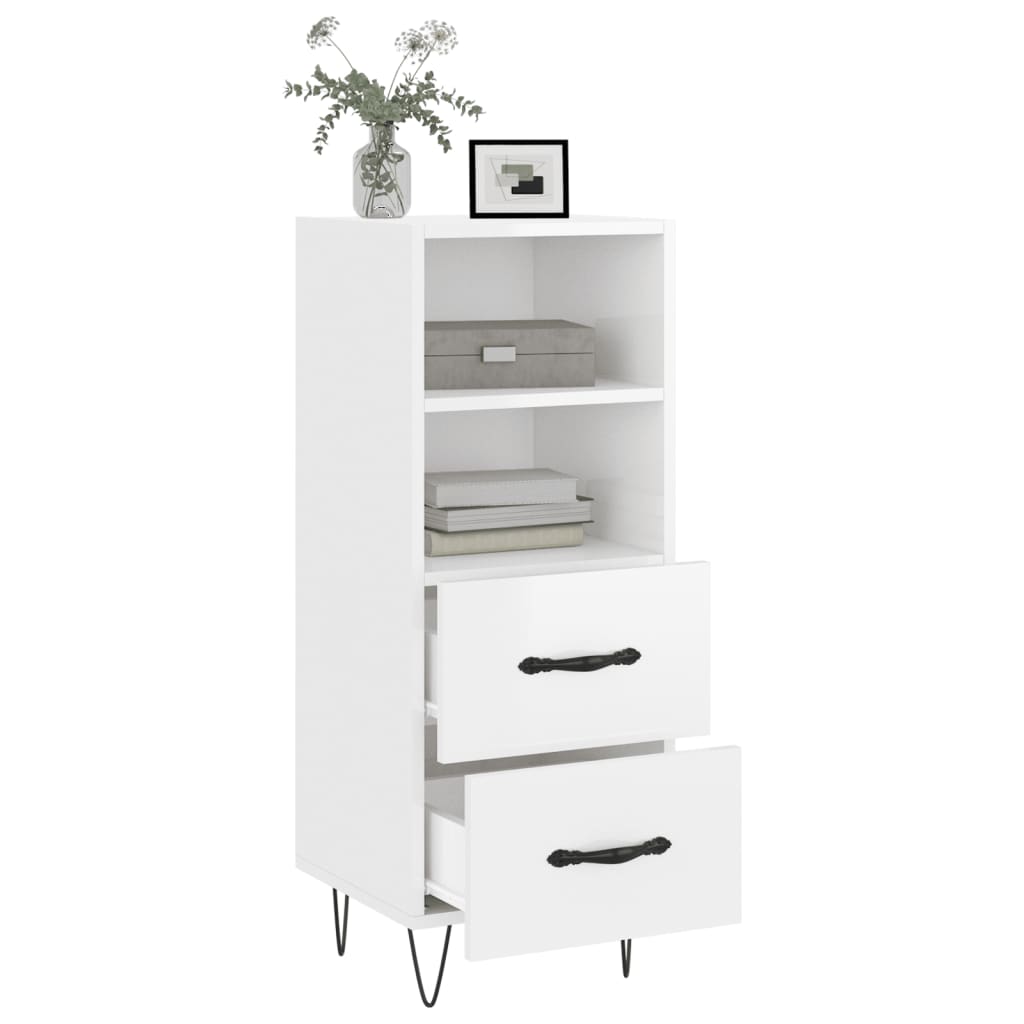skænk 34,5x34x90 cm konstrueret træ hvid højglans