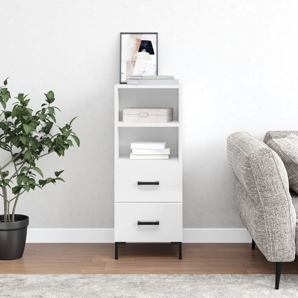 skænk 34,5x34x90 cm konstrueret træ hvid højglans