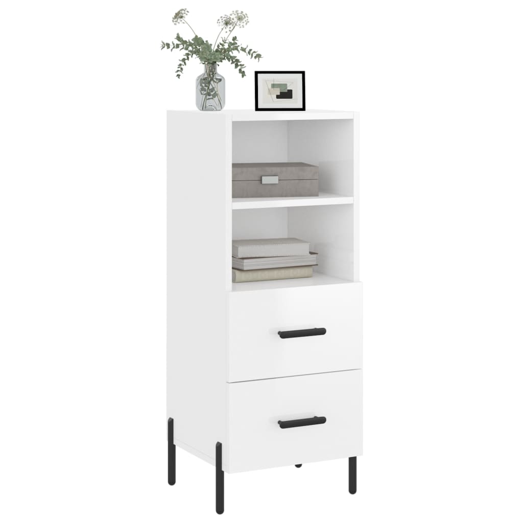 skænk 34,5x34x90 cm konstrueret træ hvid højglans
