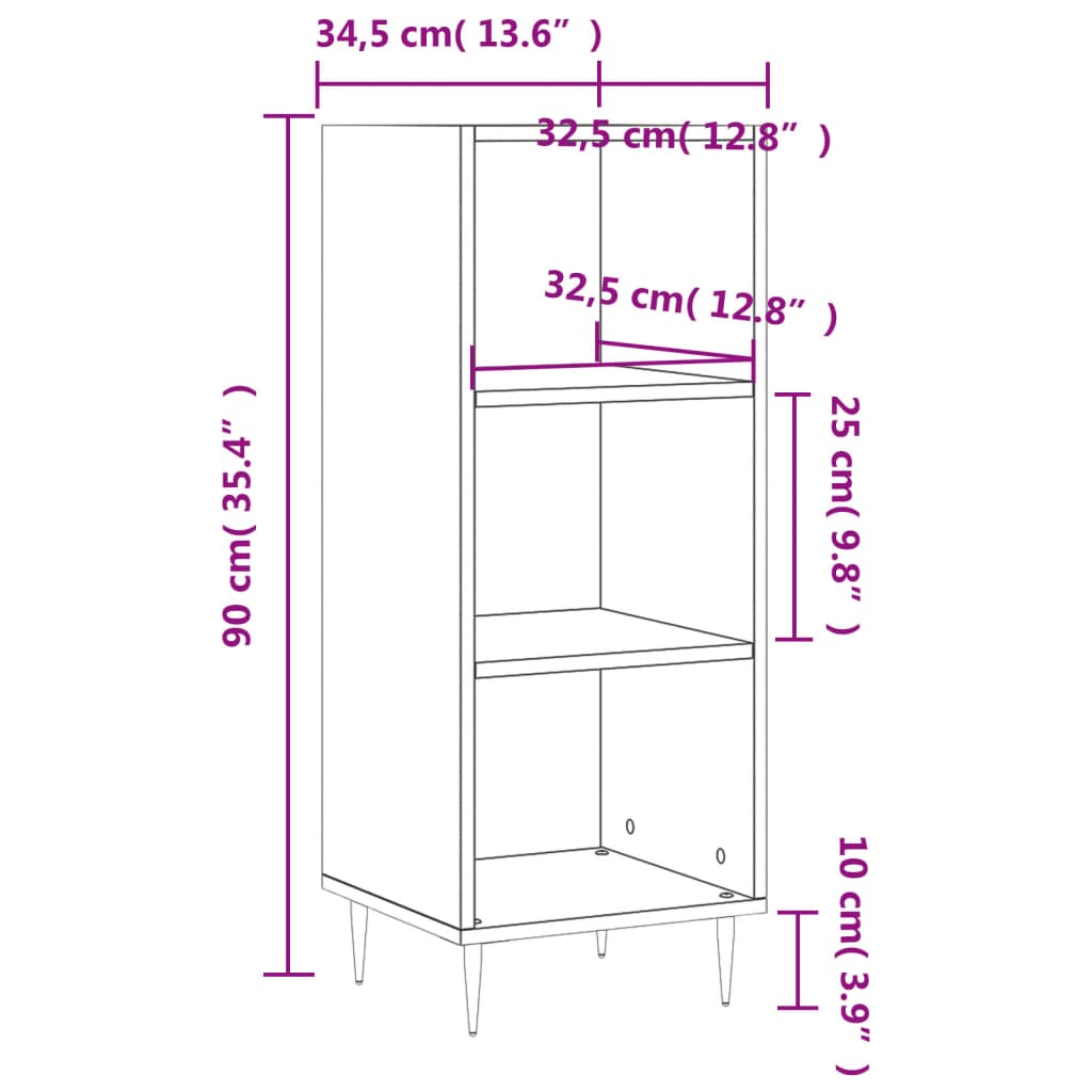 skænk 34,5x32,5x90 cm konstrueret træ grå sonoma-eg