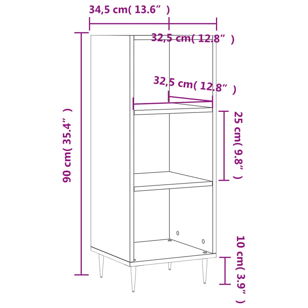 skænk 34,5x32,5x90 cm konstrueret træ brun egetræsfarve