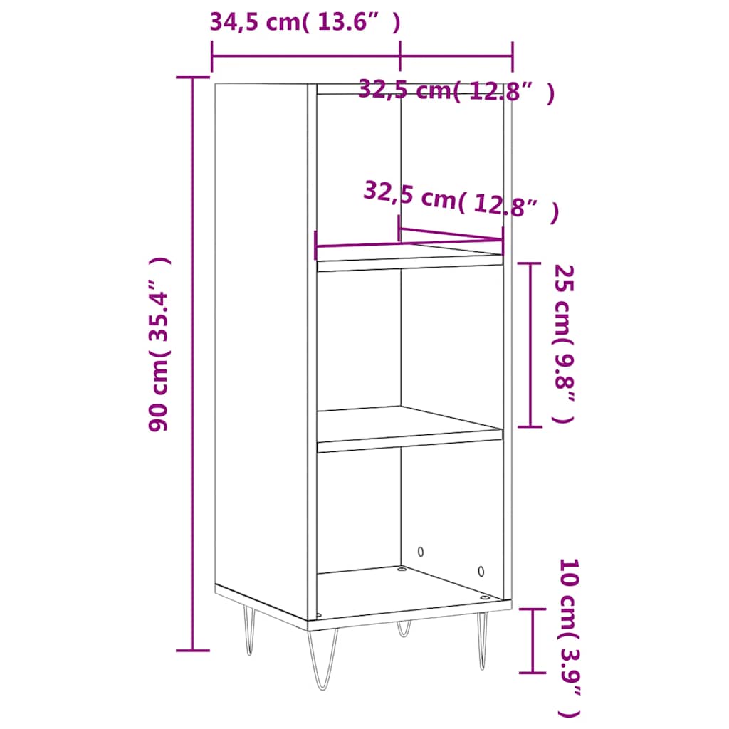 skænk 34,5x32,5x90 cm konstrueret træ sort