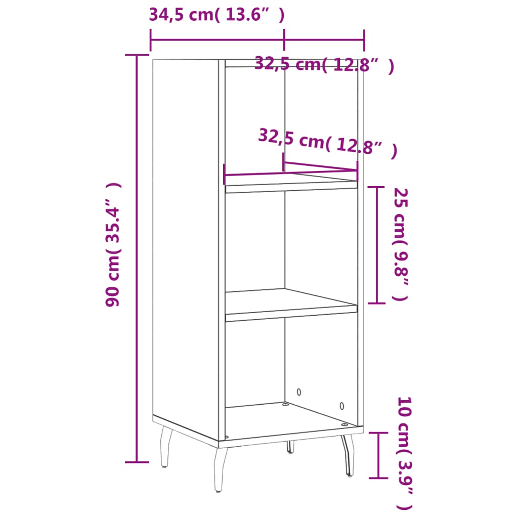 skænk 34,5x32,5x90 cm konstrueret træ betongrå