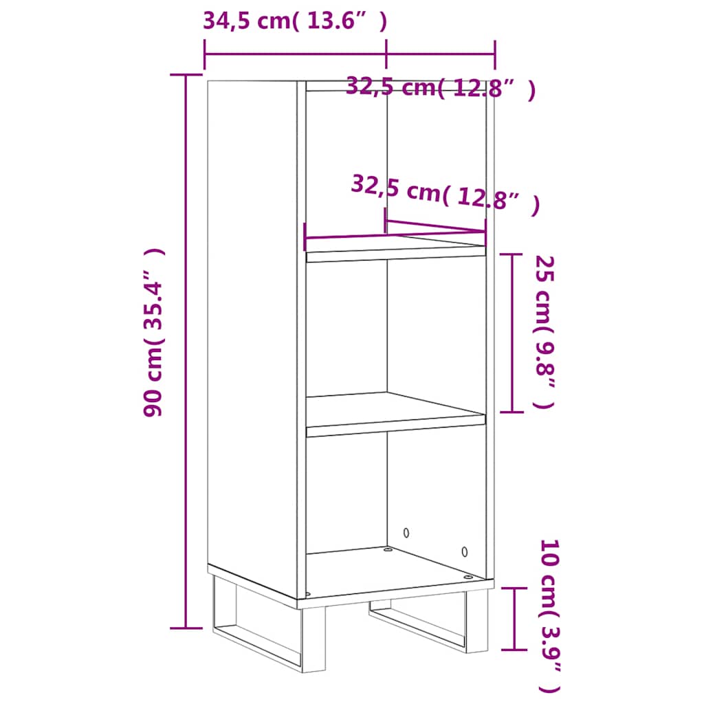 skænk 34,5x32,5x90 cm konstrueret træ grå sonoma-eg