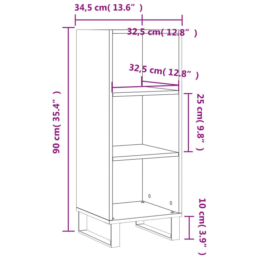 skænk 34,5x32,5x90 cm konstrueret træ brun egetræsfarve