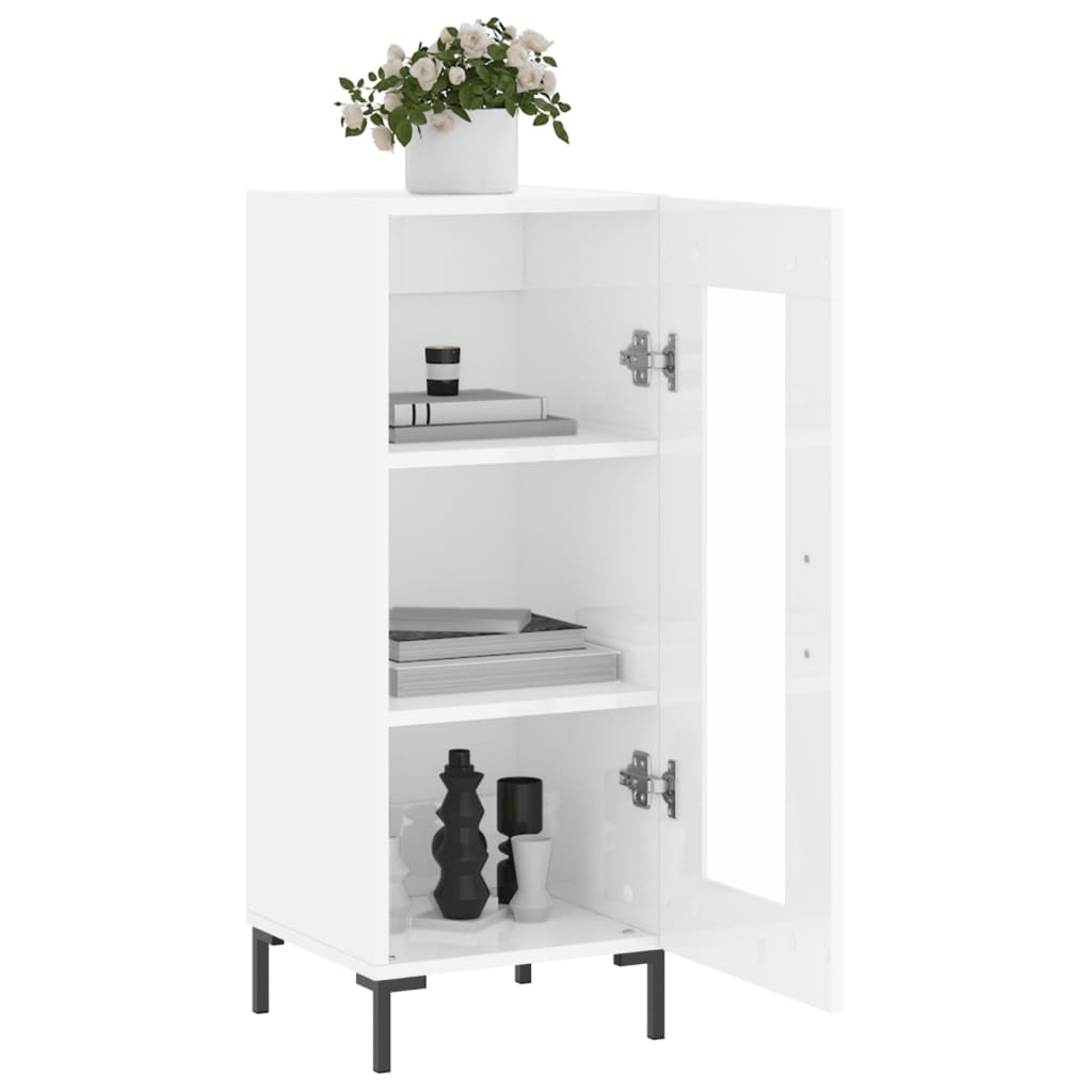 skænk 34,5x34x90 cm konstrueret træ hvid højglans