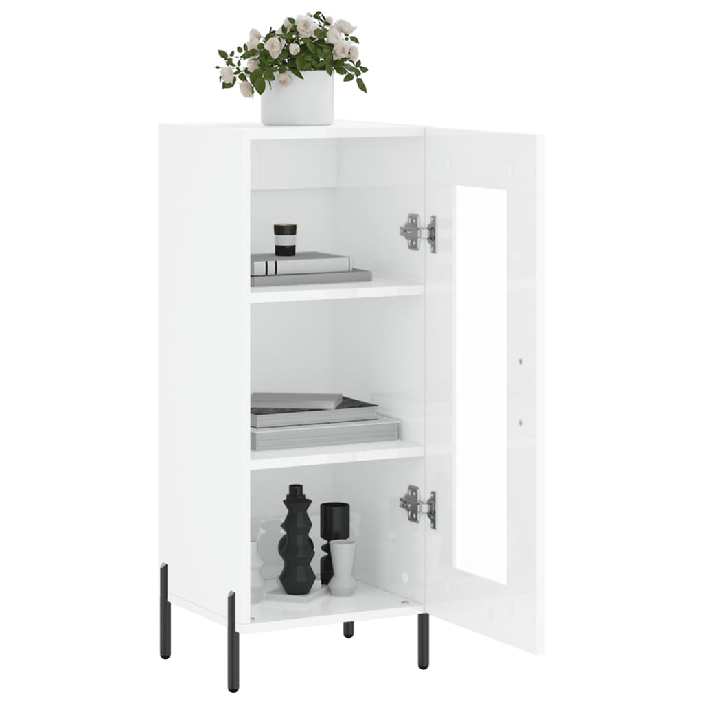 skænk 34,5x34x90 cm konstrueret træ hvid højglans