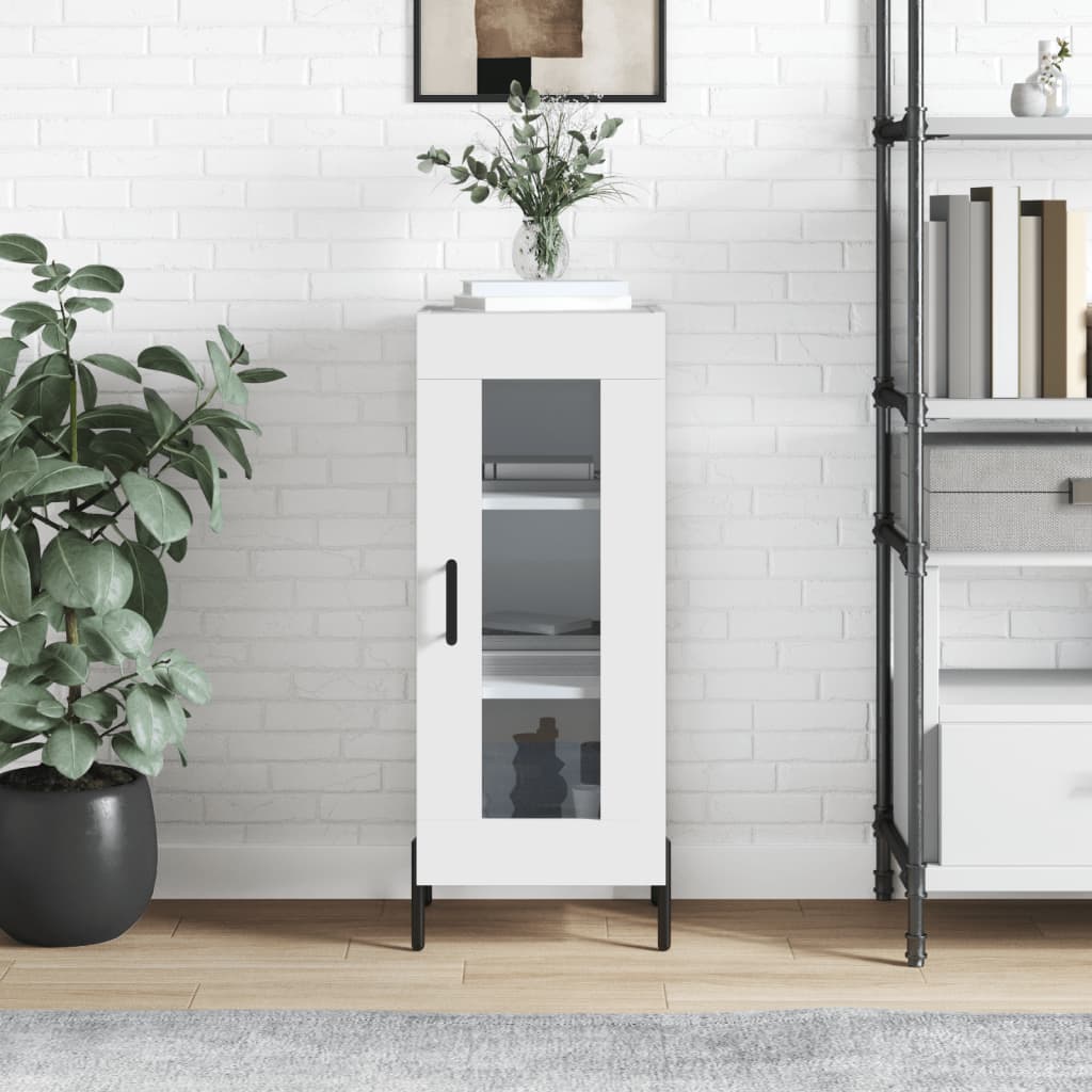 skænk 34,5x34x90 cm konstrueret træ hvid højglans
