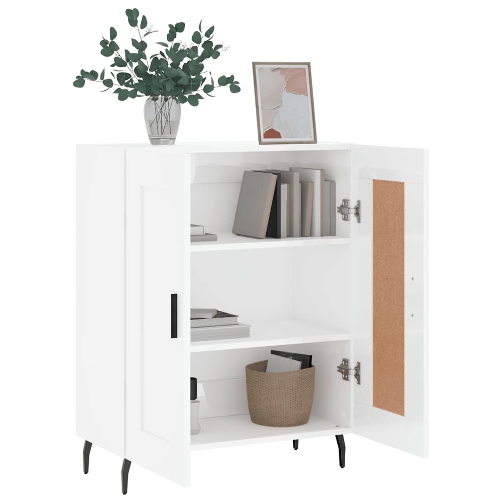 skænk 69,5x34x90 cm konstrueret træ hvid højglans