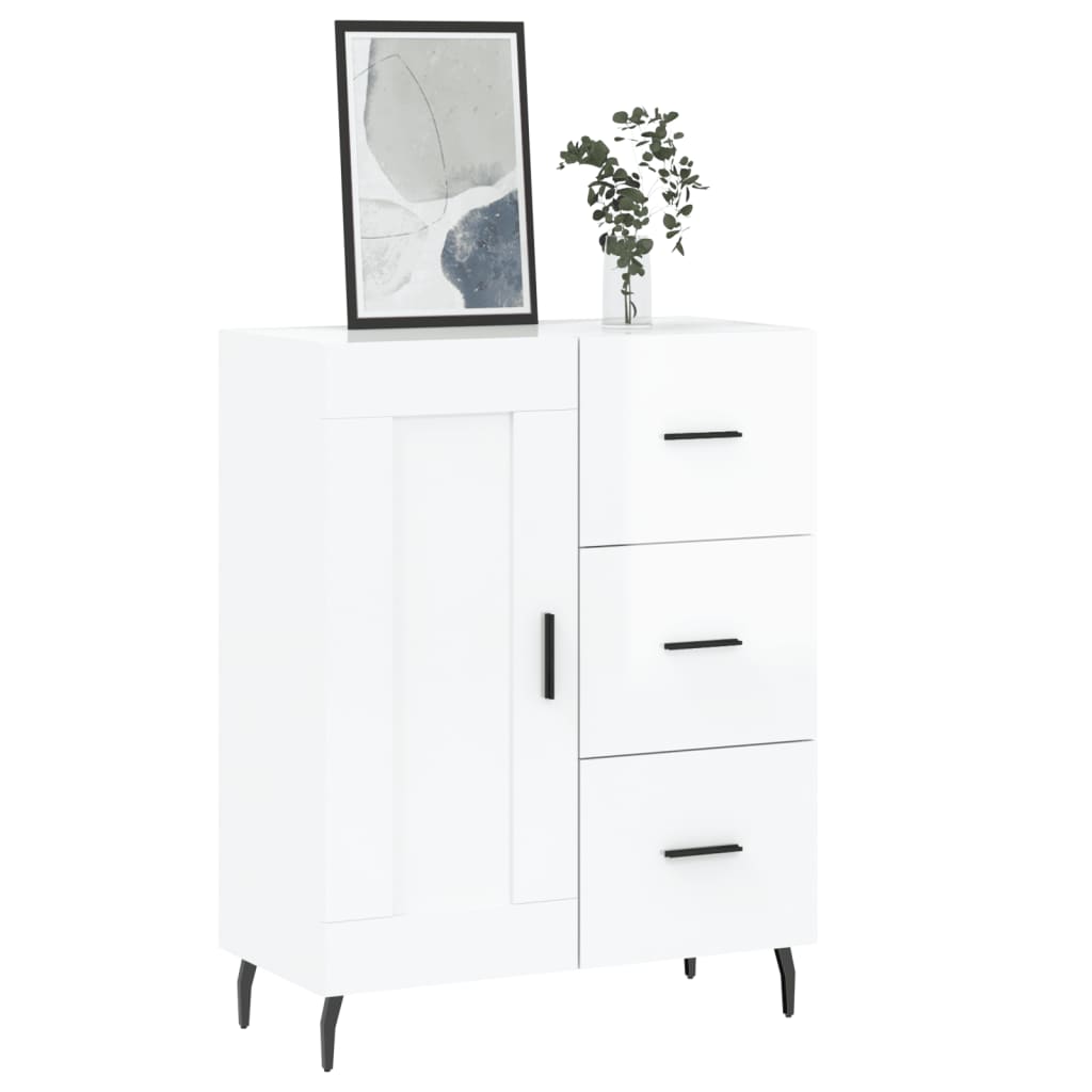skænk 69,5x34x90 cm konstrueret træ hvid højglans