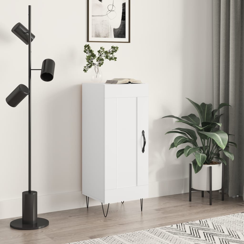skænk 34,5x34x90 cm konstrueret træ hvid højglans