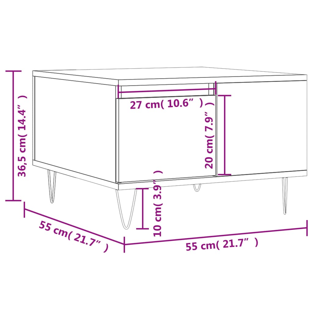 sofabord 55x55x36,5 cm konstrueret træ hvid