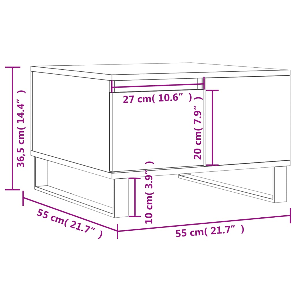 sofabord 55x55x36,5 cm konstrueret træ røget egetræsfarve