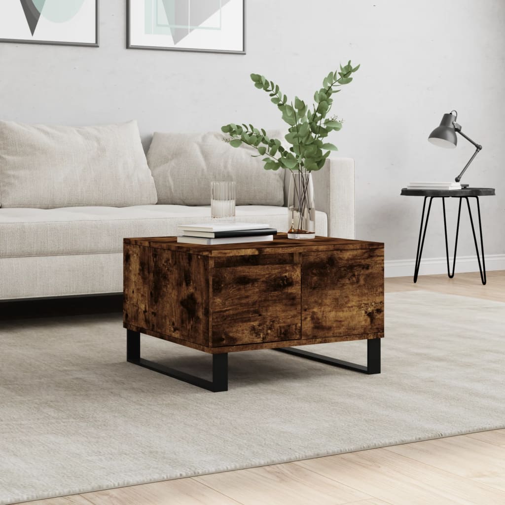 sofabord 55x55x36,5 cm konstrueret træ røget egetræsfarve