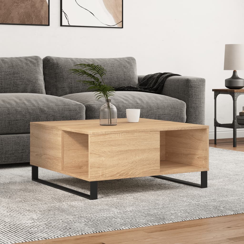 sofabord 80x80x36,5 cm konstrueret træ sonoma-eg
