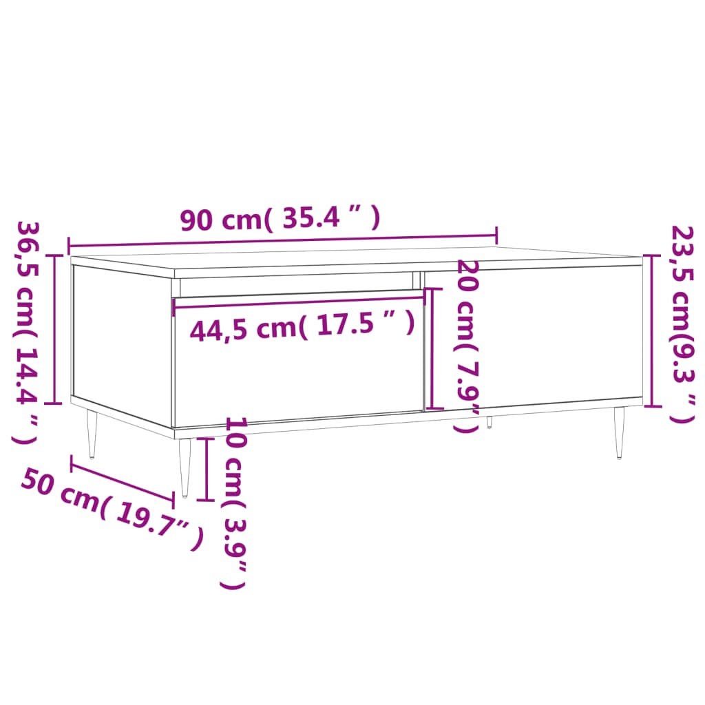 sofabord 90x50x36,5 cm konstrueret træ sort