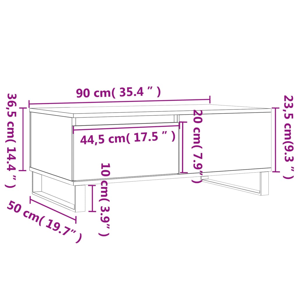 sofabord 90x50x36,5 cm konstrueret træ sonoma-eg