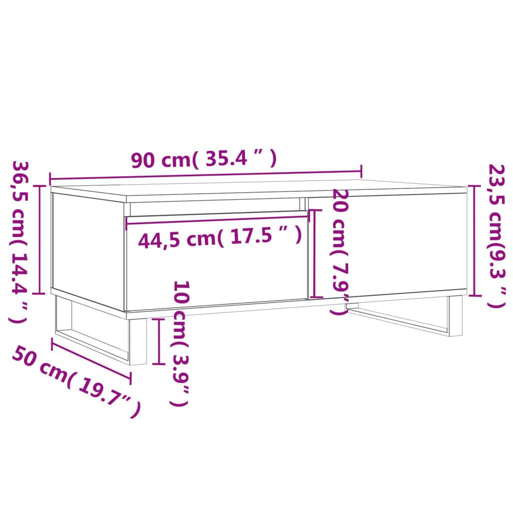 sofabord 90x50x36,5 cm konstrueret træ røget egetræsfarve