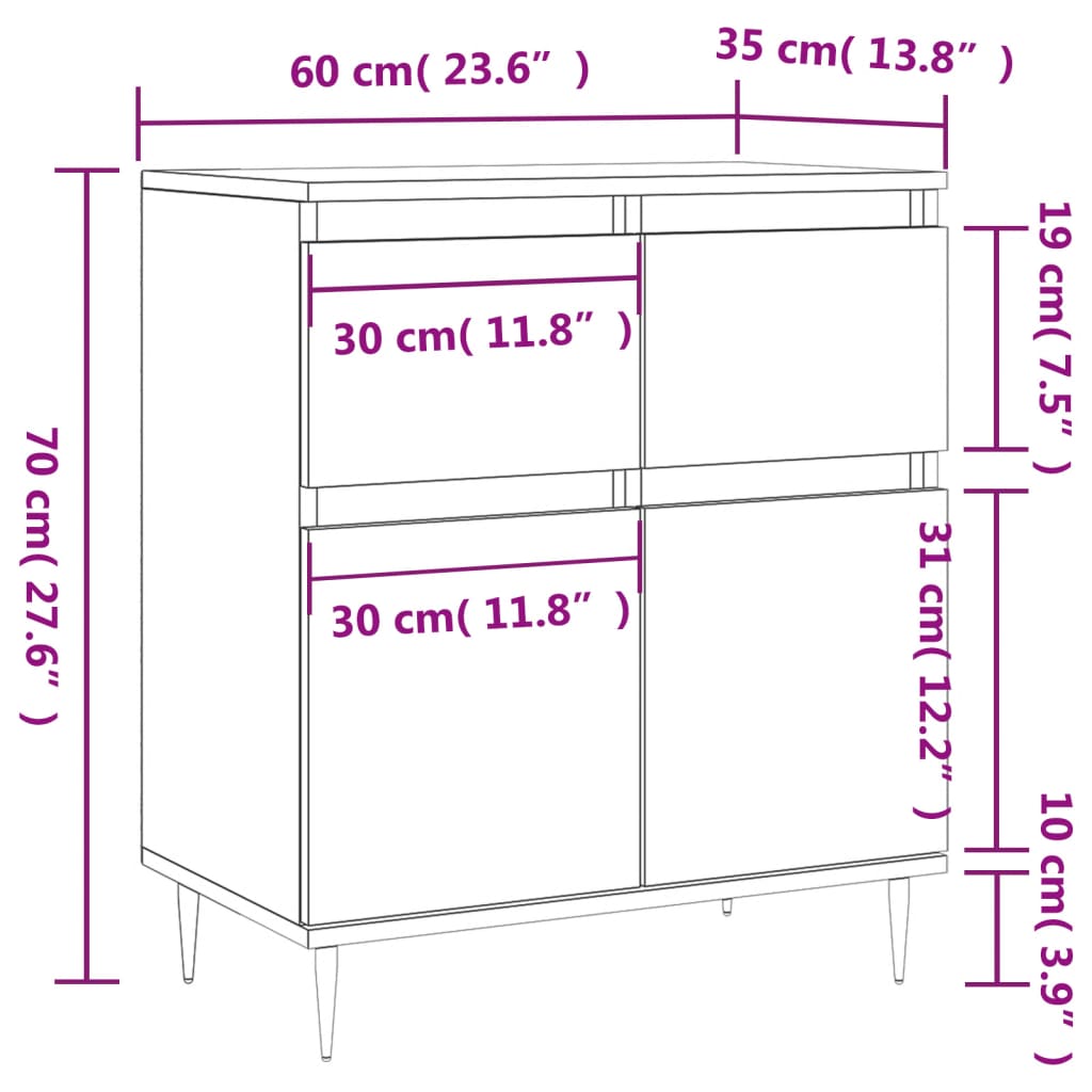 skænk 60x35x70 cm konstrueret træ røget egetræsfarve