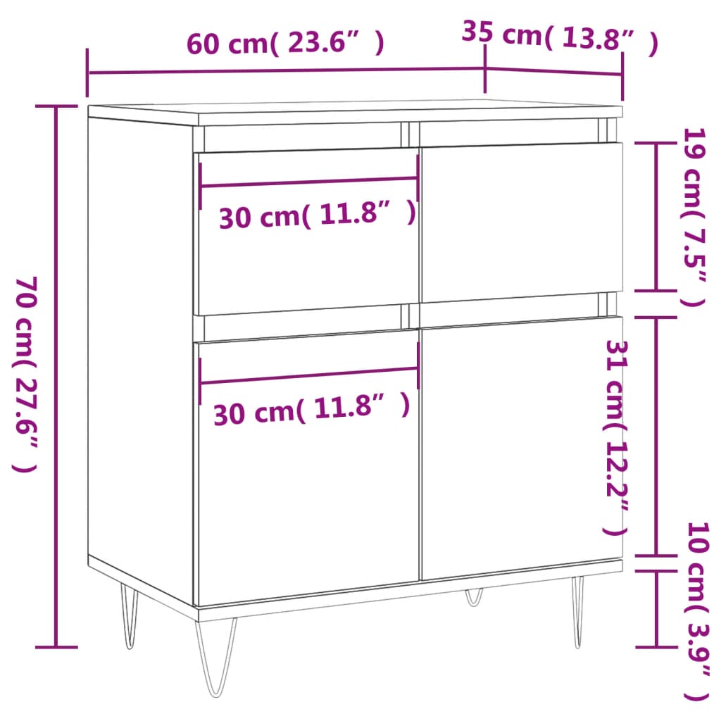 skænk 60x35x70 cm konstrueret træ hvid
