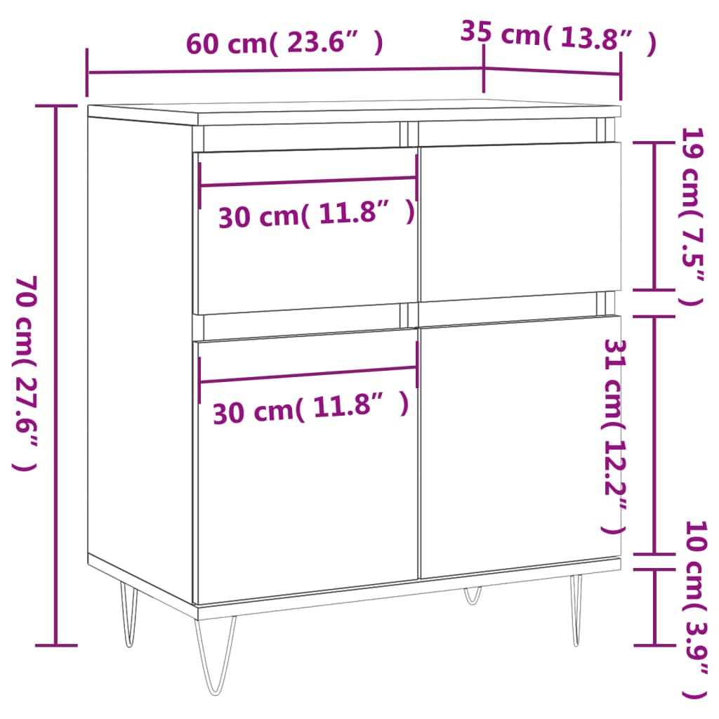 skænk 60x35x70 cm konstrueret træ betongrå