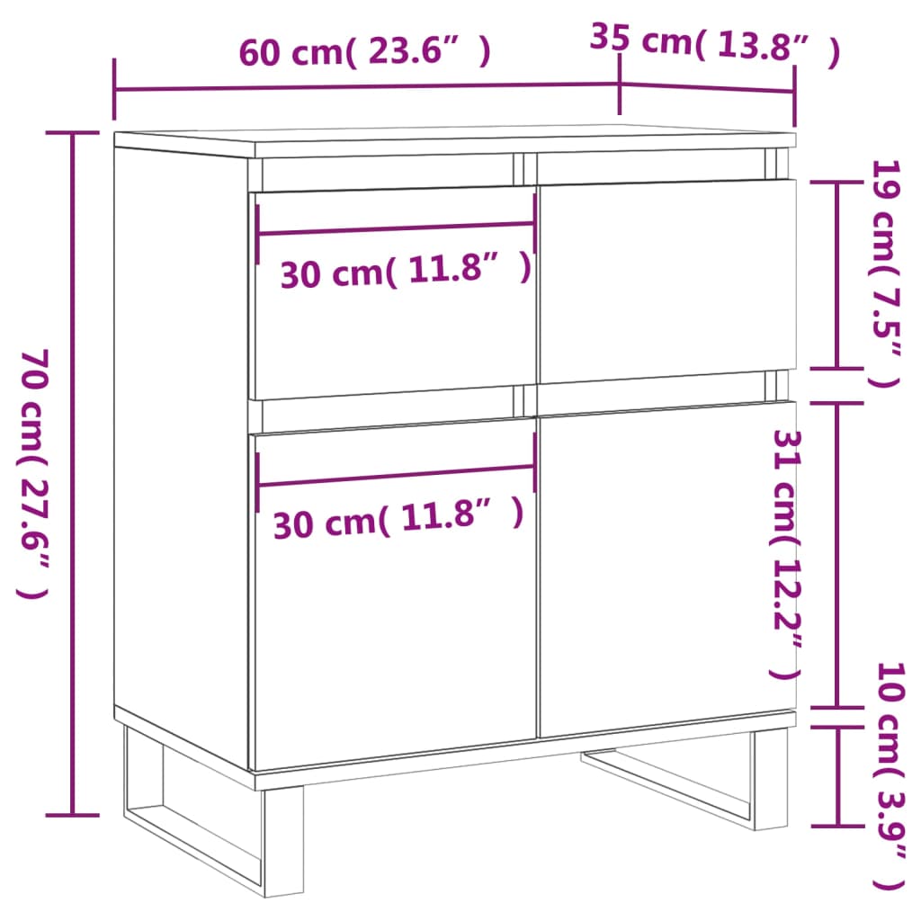 skænk 60x35x70 cm konstrueret træ røget egetræsfarve
