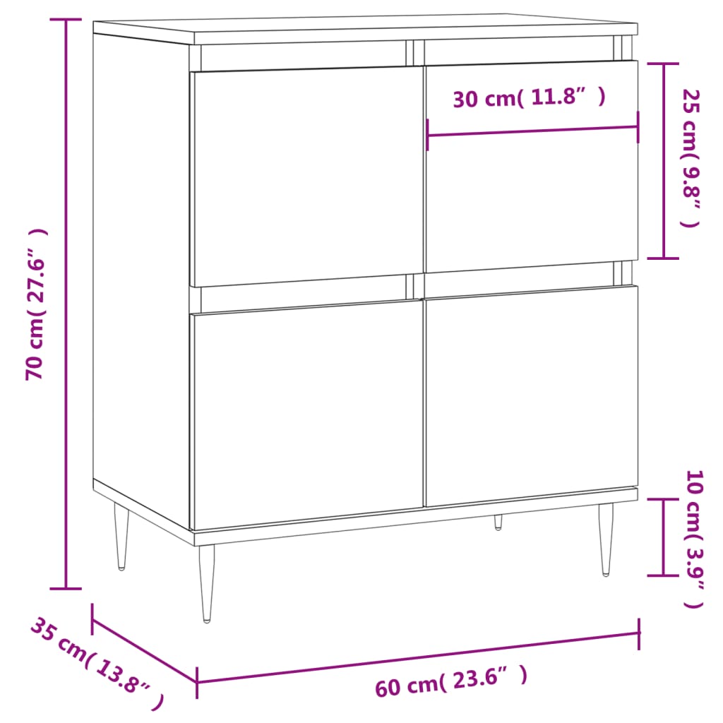 skænk 60x35x70 cm konstrueret træ røget egetræsfarve