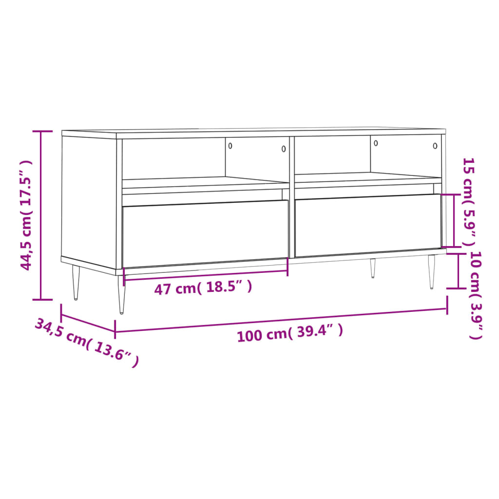 tv-bord 100x34,5x44,5 cm konstrueret træ sonoma-eg