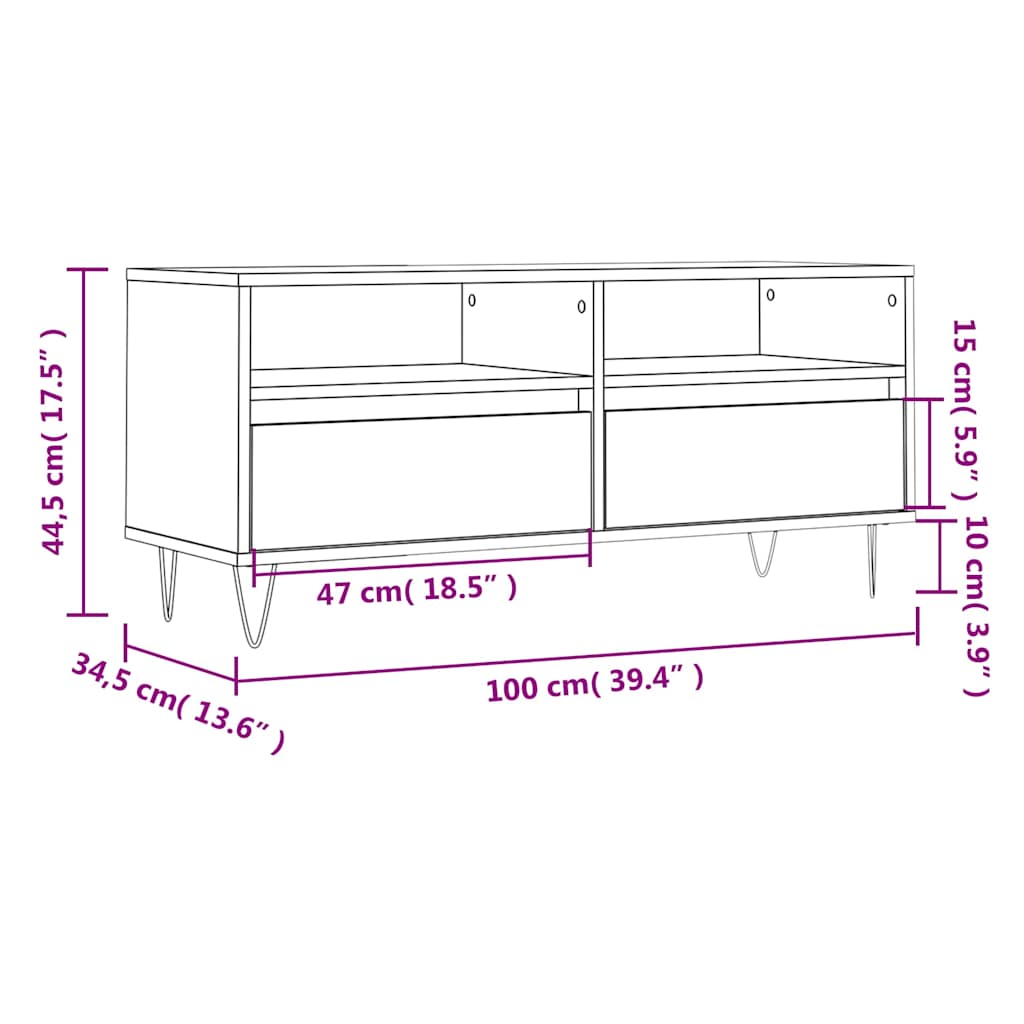 tv-bord 100x34,5x44,5 cm konstrueret træ røget egetræsfarve