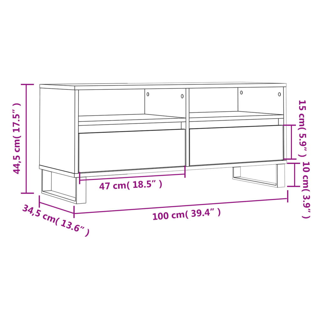 tv-bord 100x34,5x44,5 cm konstrueret træ betongrå