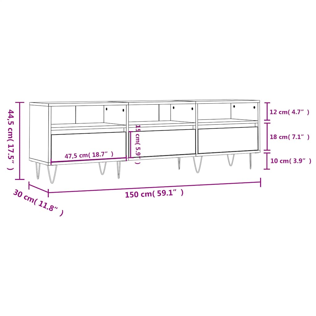tv-bord 150x30x44,5 cm konstrueret træ betongrå