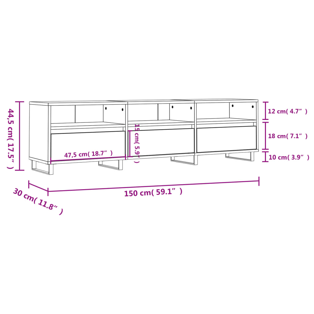 tv-bord 150x30x44,5 cm konstrueret træ røget egetræsfarve