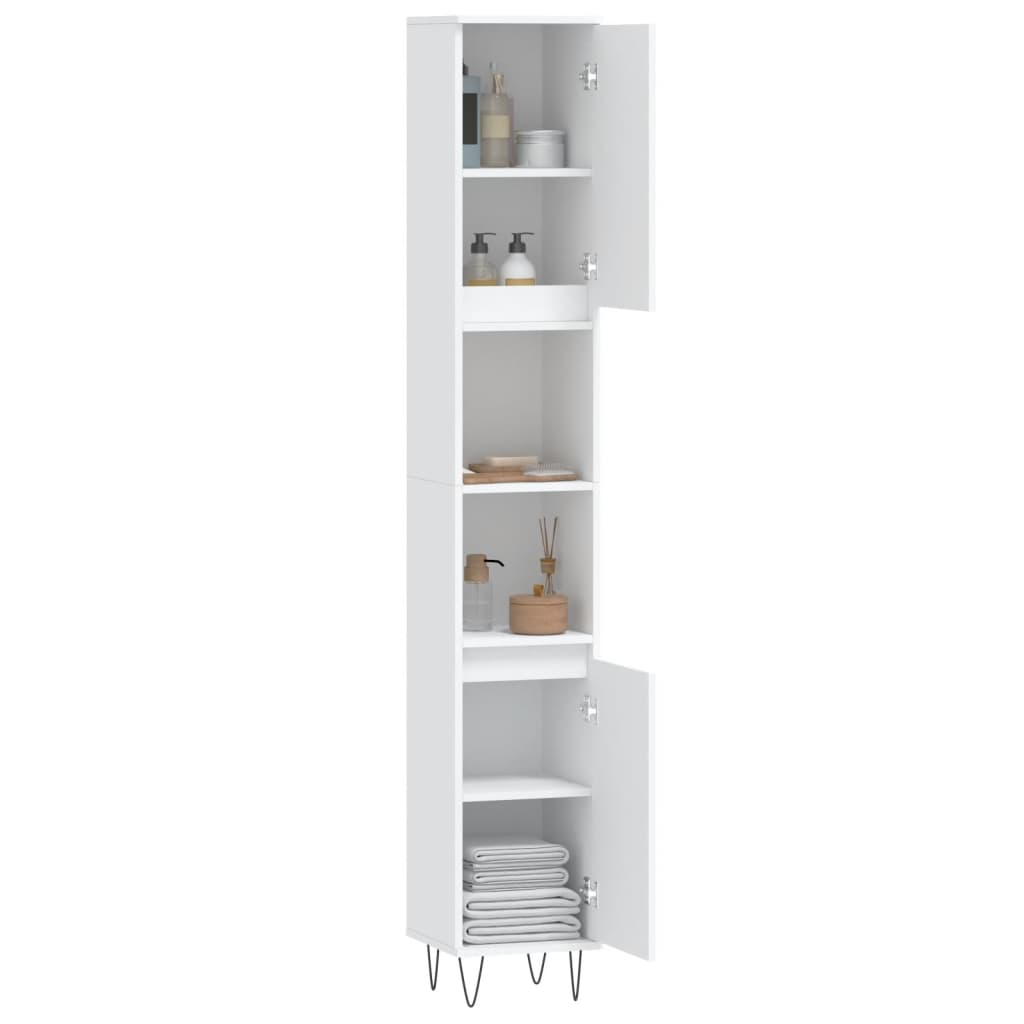 badeværelsesskab 30x30x190 cm konstrueret træ hvid