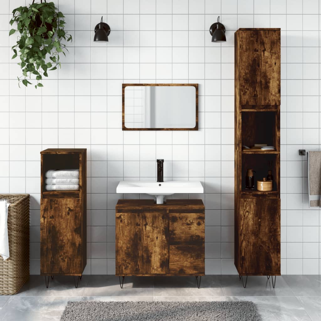 badeværelsesskab 30x30x190 cm konstrueret træ røget egetræ