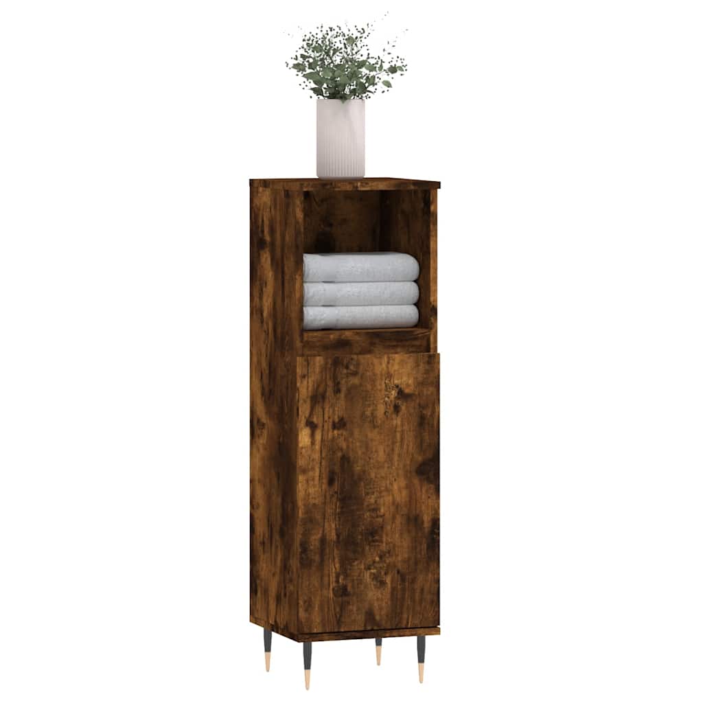 badeværelsesskab 30x30x100 cm konstrueret træ røget egetræ