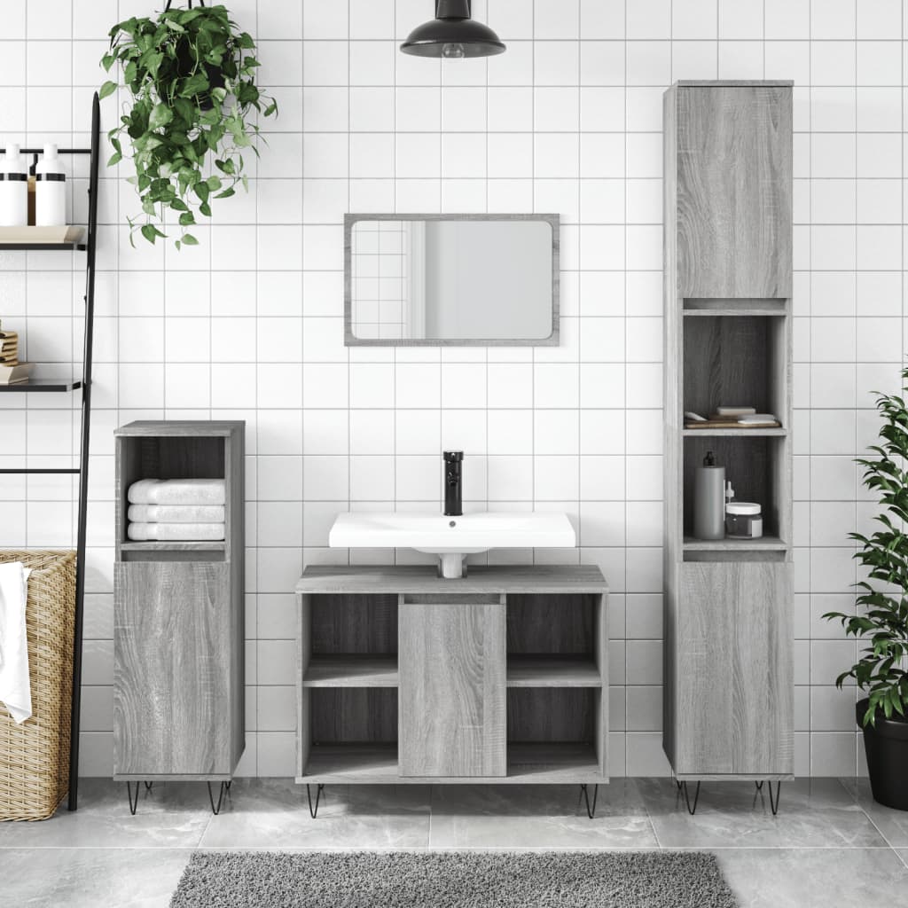 badeværelsesskab 30x30x100 cm konstrueret træ grå sonoma-eg
