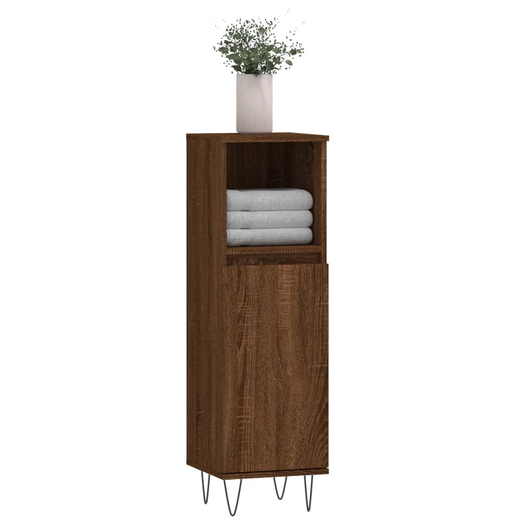 badeværelsesskab 30x30x100 cm konstrueret træ brunt egetræ