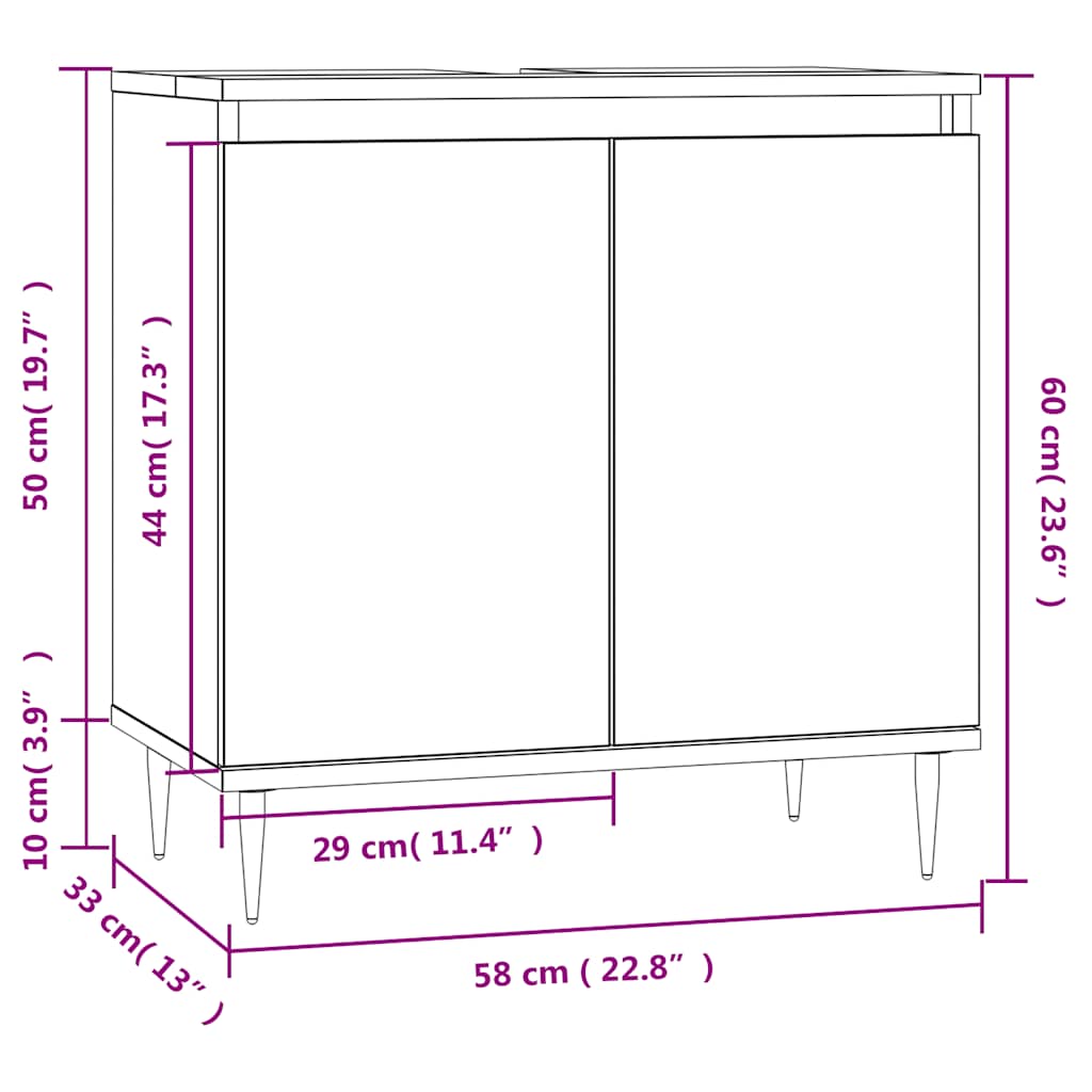 badeværelsesskab 58x33x60 cm konstrueret træ grå sonoma-eg
