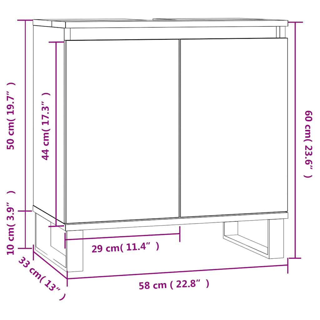 badeværelsesskab 58x33x60 cm konstrueret træ hvid højglans