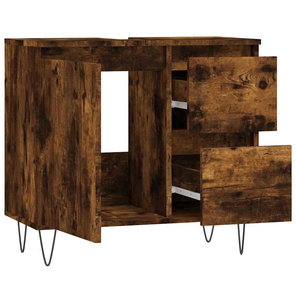 badeværelsesskab 65x33x60 cm konstrueret træ røget egetræ