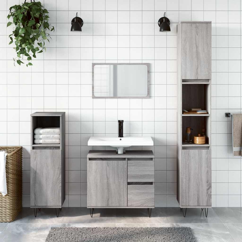 badeværelsesskab 65x33x60 cm konstrueret træ grå sonoma-eg