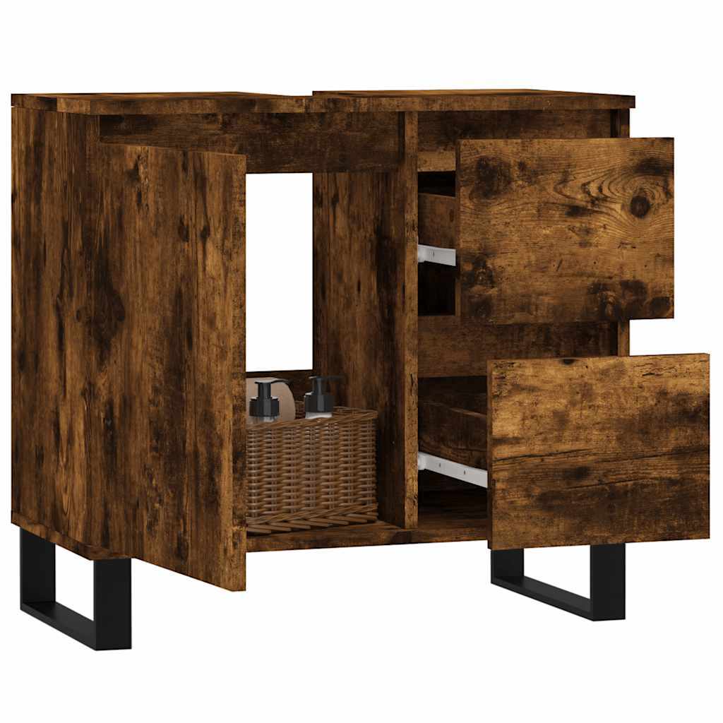 badeværelsesskab 65x33x60 cm konstrueret træ røget egetræ