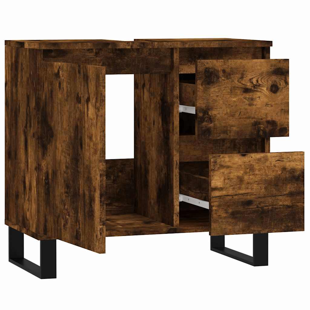 badeværelsesskab 65x33x60 cm konstrueret træ røget egetræ