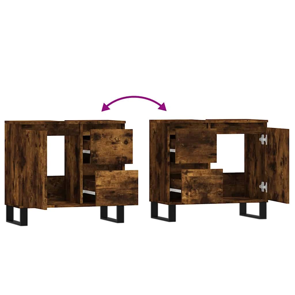 badeværelsesskab 65x33x60 cm konstrueret træ røget egetræ