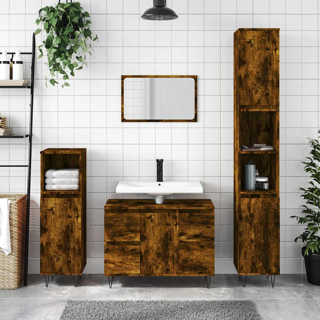 badeværelsesskab 80x33x60 cm konstrueret træ røget egetræsfarve