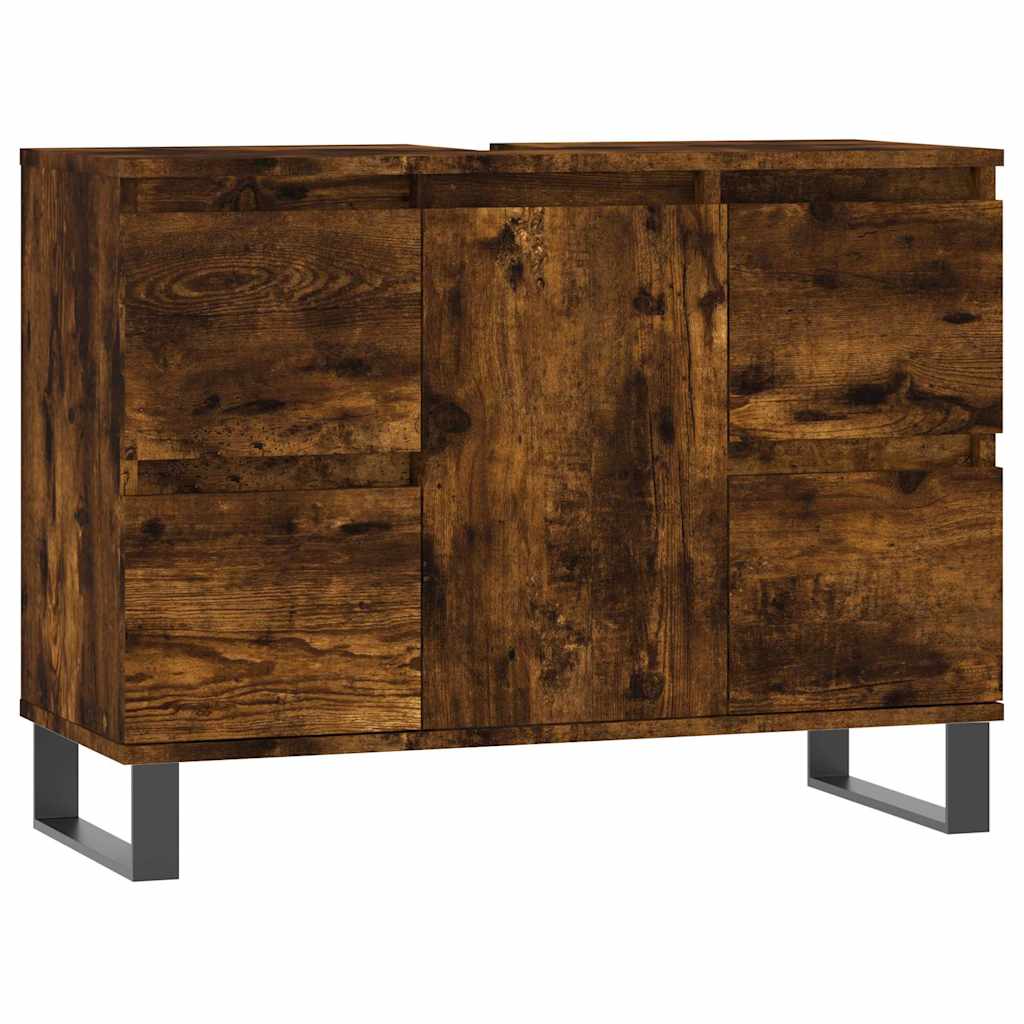 badeværelsesskab 80x33x60 cm konstrueret træ røget egetræsfarve