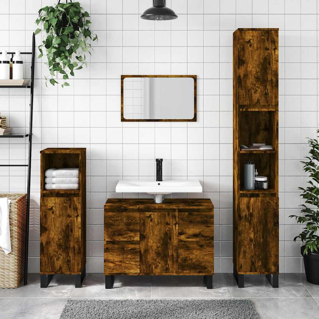 badeværelsesskab 80x33x60 cm konstrueret træ røget egetræsfarve