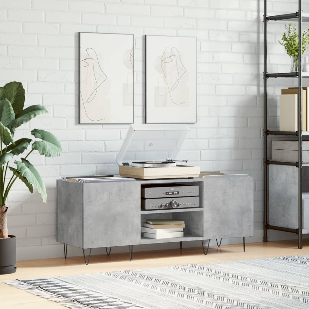 vinylskab 121x38x48 cm konstrueret træ betongrå