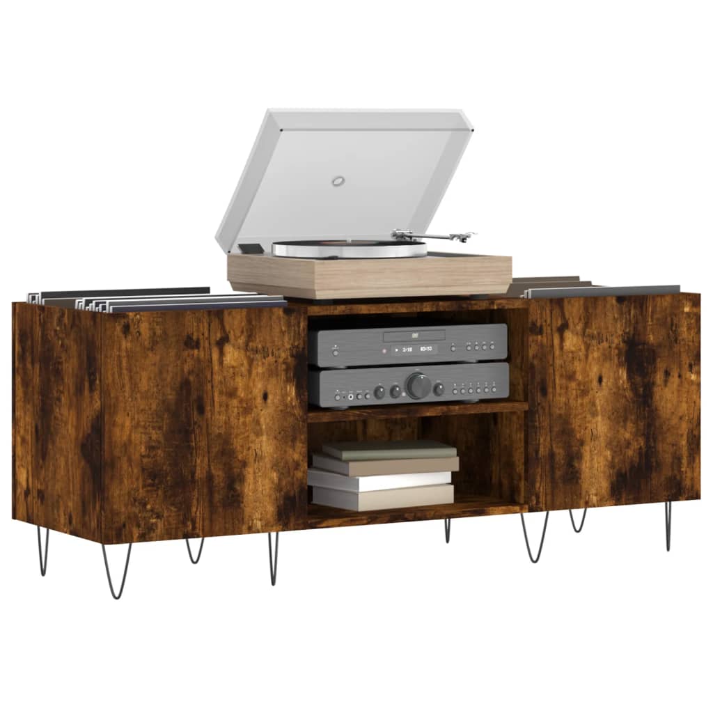 vinylskab 121x38x48 cm konstrueret træ røget egetræsfarve